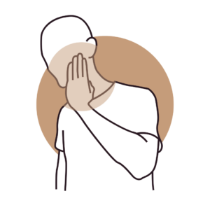 Illustration of a person holding their jaw, indicating TMJ-related headache pain.