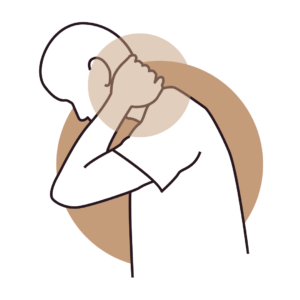 Illustration of a person holding their neck, representing post-concussion headaches.