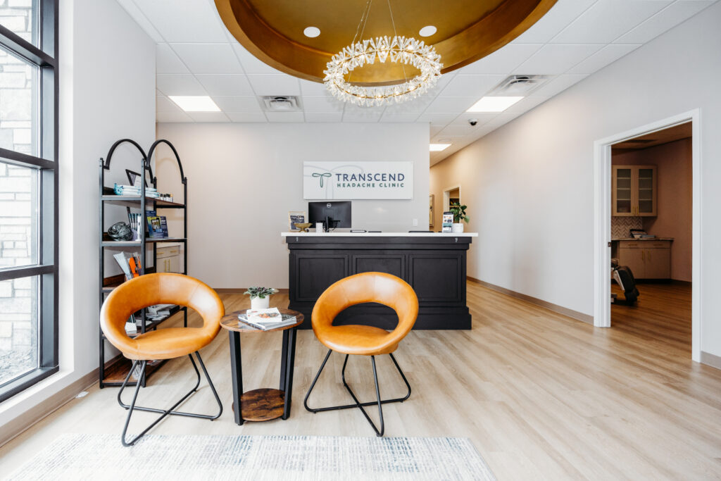 Welcoming reception area at Transcend Headache Clinic in West Fargo, N
