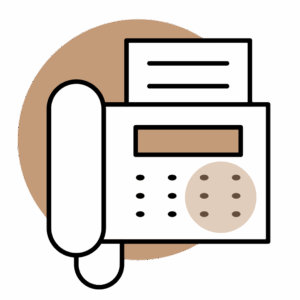 Fax machine icon representing how to send documents to Transcend Headache Clinic by fax at 701-809-7659.