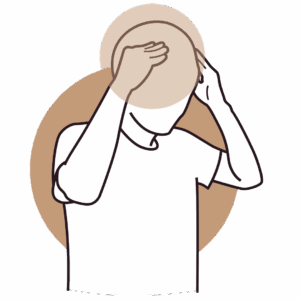 Illustration of a person pressing both sides of their head, showing tension-type headache pain.
