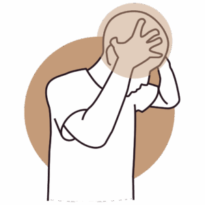 Illustration of a person holding their forehead, showing migraine-related headache pain.